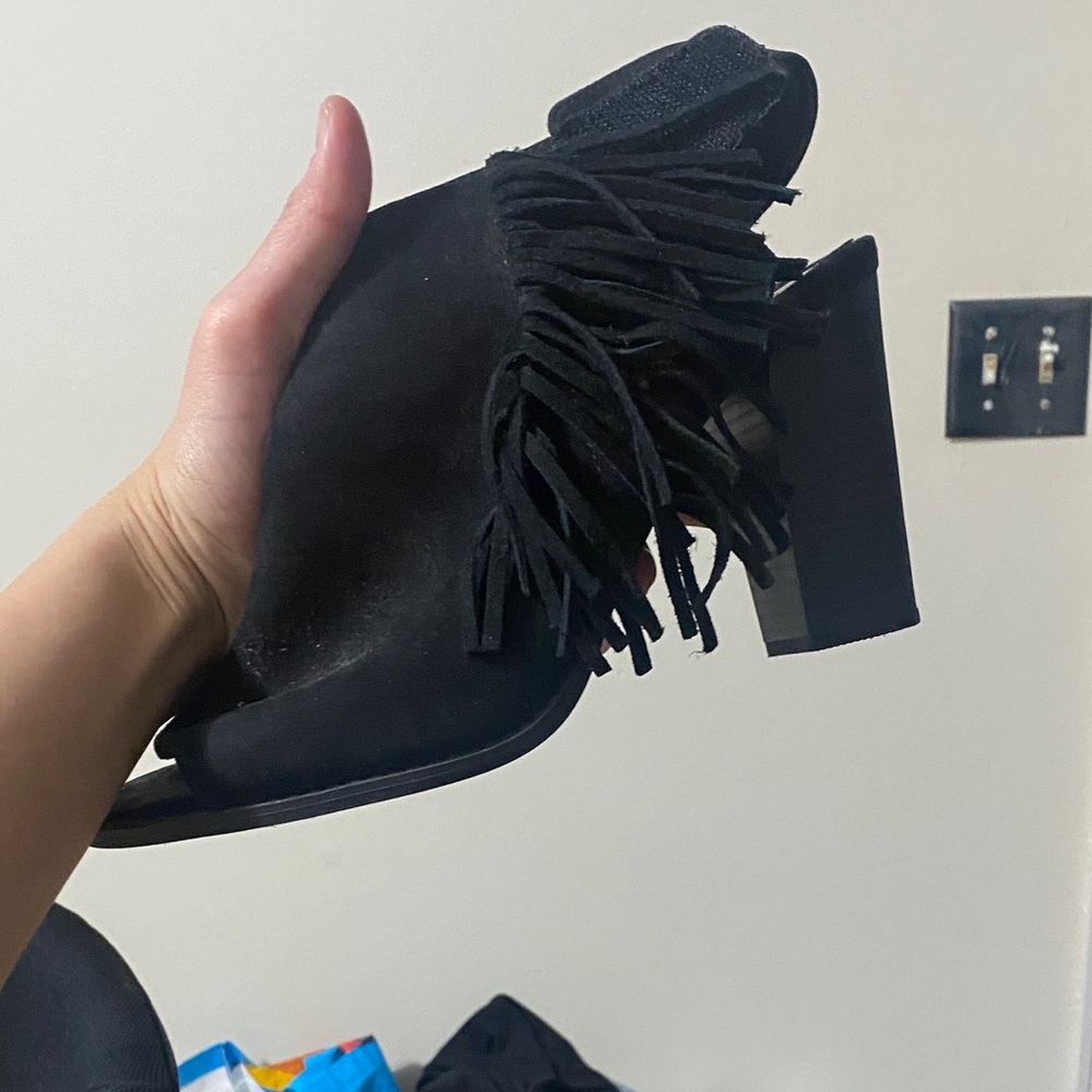 Express Black Fringe Mules